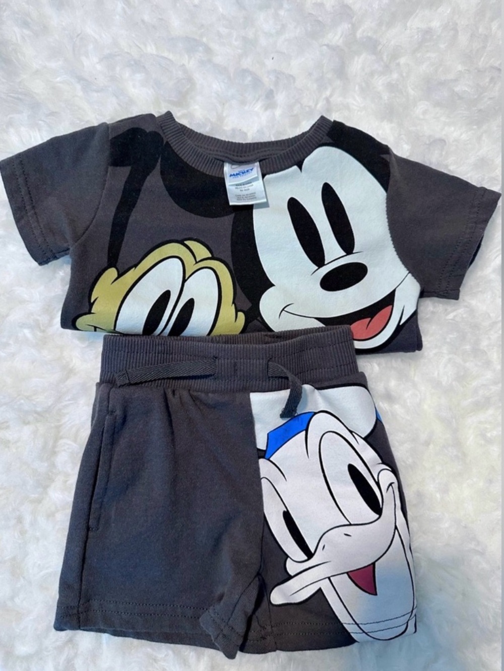 Disney Charcoal Tee & Shorts Set with Mickey, Donald & Pluto | Size 18m